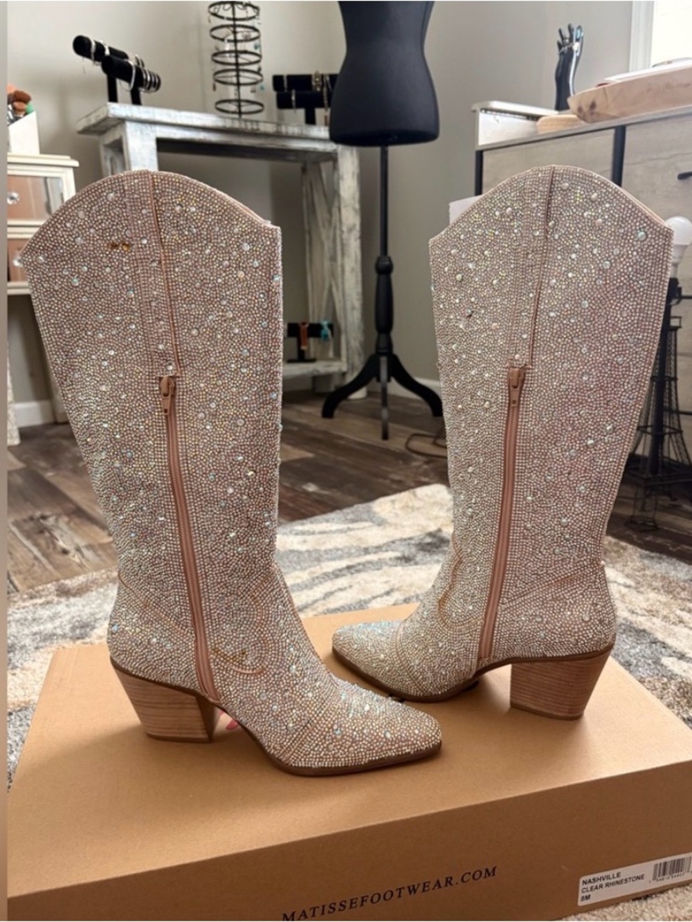 WESTIN SILVER JEWEL FABRIC KNEE HIGH BOOTS
